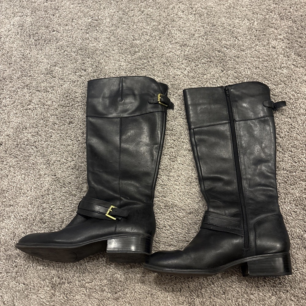 Lauren Ralph Lauren Maritza Black Leather Knee High Riding Boots Size 9 B Zip